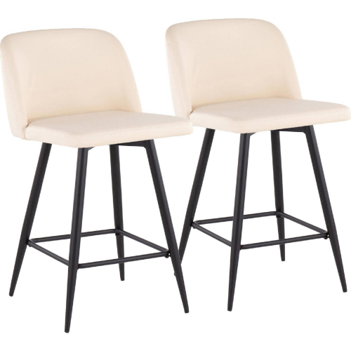 Toriano 26" Swivel Counter Stool in Cream Leatherette & Black Metal w/ Footrest (Set of 2)